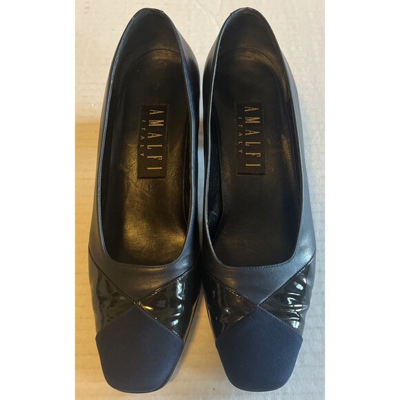 Amalfi Italy Women’s Blue And Black Patent Leather 2” Inch Heels Size 7.5 C EUC - Picture 1 of 11